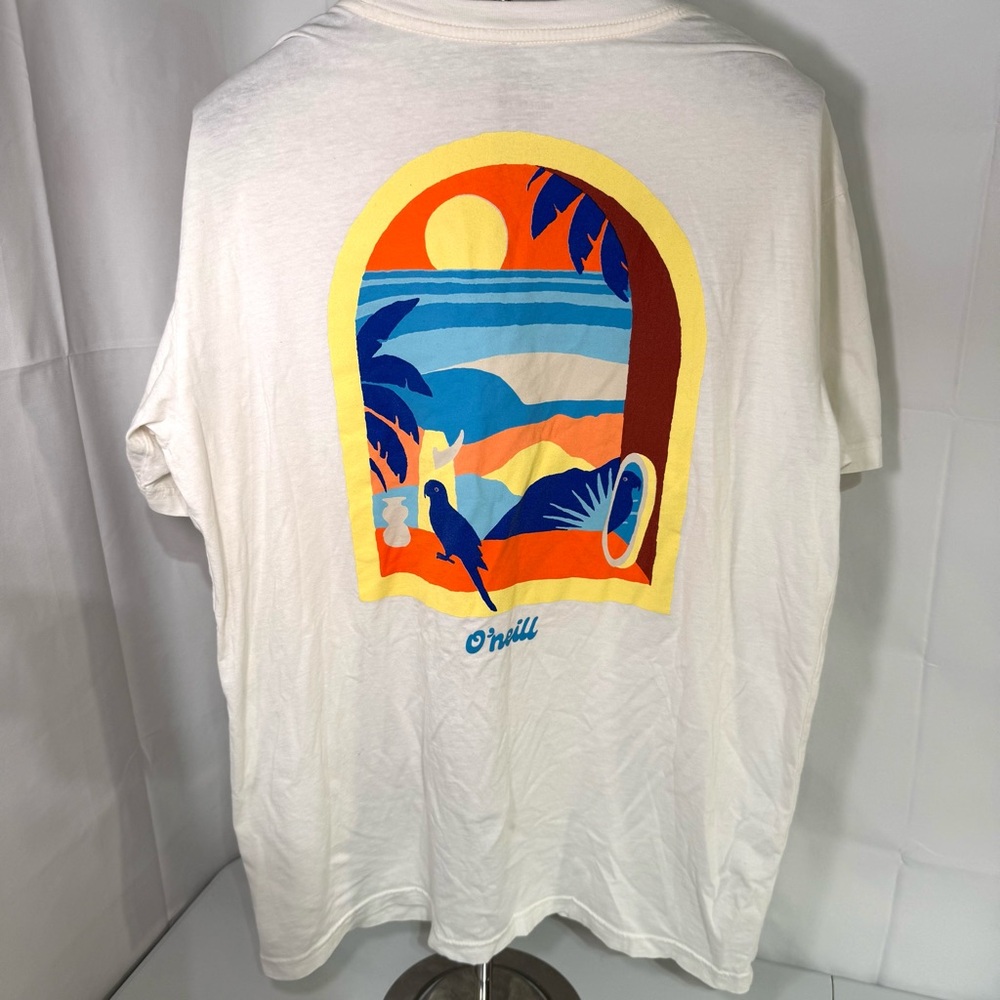 O'Neill Graphic Tee XL Surf Beach Back Print White Short Sleeve‎ Shirt